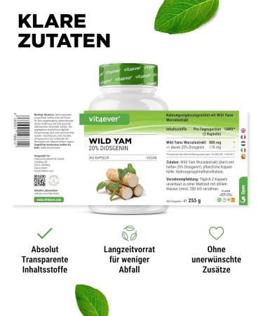 Wild Yam Root Extract - 365 Capsules - Original Mexican Wild Yam Root - High dosed with 880mg of extract (including 176mg of diosgenin) per daily dose - Vegan - Buy Online on GoSupps.com