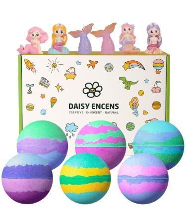 Daisy Encens Kids Bath Bombs with Toys Inside - Mermaid Princess Gift Set Fun and Nourishing Bath Fizzies with Pure Essential Oils - Gift for Kids Gift for Girls- Moisturizing  All-Natural Bubble Bath Mermaid Princesses