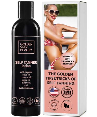 Self Tanner Lotion - Natural Sunless Tanning Lotion w/ Organic & Hyaluronic Acid  Fake Tan for Flawless Light to Medium  Self Tanners Best Sellers 8.0 fl.oz.