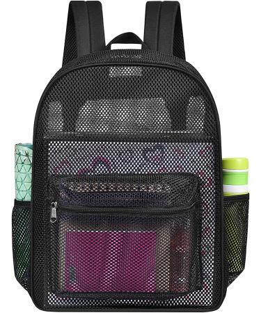  Heavy Duty Semi-Transparent Mesh Backpack , See Through College Student Backpack - Black