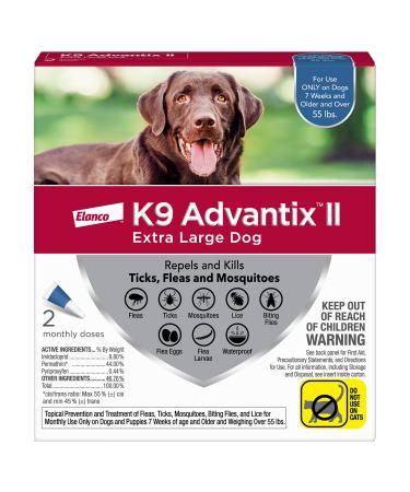 K9 Advantix II Flea and Tick Prevention for Extra-Large Dogs Over 55 Pounds, 2 Count (Pack of 1)