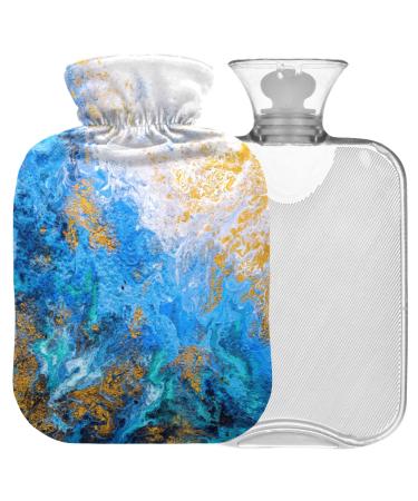 Naanle hot water bottle with lid oil painting ocean transparent hot water bottle 1l heat bottle for pain relief back hand feet warmer warmth and cold therapy