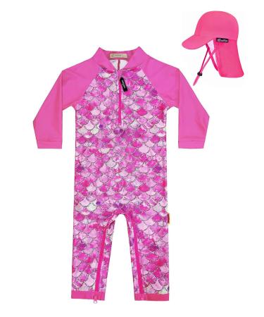 weVSwe Baby Girl Swimming Costume UV Protection Rash Guard One Ppiece Swimsuit with Toddler Sun Hat Flap Cap 0-3 Years 0-6 Months Fish Scales Rose Red - Buy Online on GoSupps.com