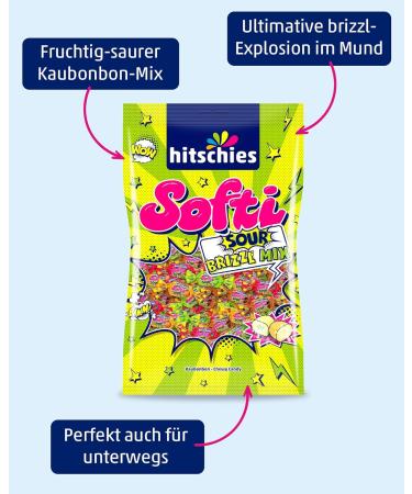 Hitschies Softi SOUR Brizzl Mix - Gluten-Free Acid Kaubonbons with Strawberry Apple Orange & Cola - 8 x 1000g | Halal International Shipping - Buy Online on GoSupps.com