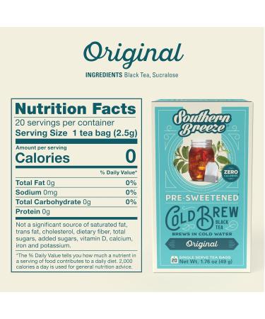 Southern Breeze Cold Brew Sweet Tea - Original, Zero Carbs, Zero Sugar - 20 Individually Wrapped Tea Bags (Pack of 4) - Buy Online on GoSupps.com