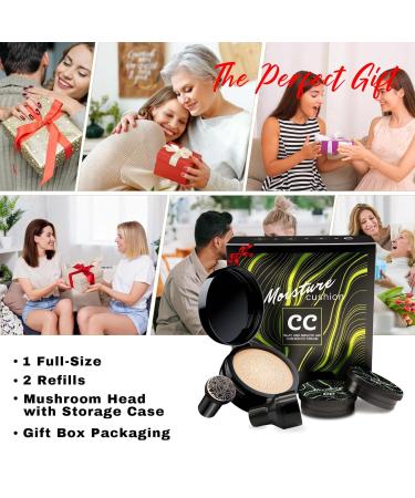 Mushroom Head Air Cushion CC Cream Gift Set for Women 1 Full-Size Makeup Foundation with 2 Refills & 1 Special Mushroom Head Puff Valentines Day Gifts for Her (Medium) 3PCS Medium (Gift Set) - Buy Online on GoSupps.com