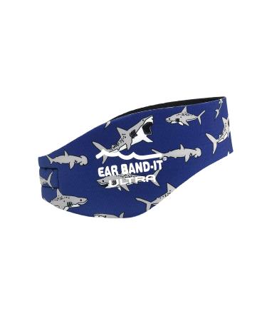 EAR BAND-IT Ultra Swimming Headband - Best Swimmer's Headband - Keep Water Out, Hold Earplugs in - Doctor Recommended - Secure Ear Plugs - Invented by ENT Physician - Medium (See Size Chart) Medium (ages 2 to 7yrs) Sharks