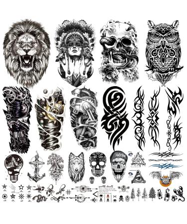 LAFORTIS 26 Sheets Realistic Waterproof Multiple Sizes Long Lasting Fake Tattoos Temporary Tattoo for Men Teens Boys on Arm Body Finger