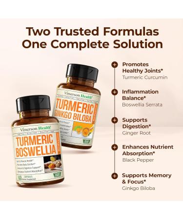 Boswellia Turmeric Curcumin Supplement + Turmeric Ginkgo Biloba Bundle Natural Turmeric Supplement for Focus Memory Joint & Brain Health with Ginger Root Curcuma Black pepper & Organic Tumeric - Buy Online on GoSupps.com