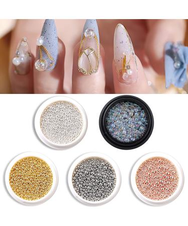 Nail Art Caviar Beads 5 Boxes Nail Art Beads Manicure Mini Steel Ball Nail Art Accessories for DIY 3D Nail Art Decorations Silver Golden Rose Gold - Buy Online on GoSupps.com