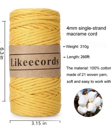 4mm Single Strand Yellow Macrame Cord - 80m Colored Cotton Rope for Wall Hangings, Plant Hangers & Crafts - Buy Online on GoSupps.com