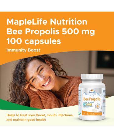 Maplelife Bee Propolis Natural Relief 500mg Easy to Take Capsule Essential Immunity Booster - 100 capsules - Buy Online on GoSupps.com