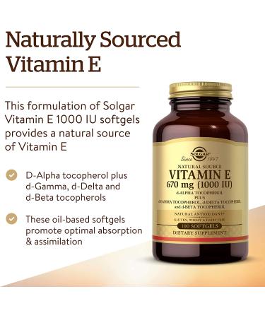 Solgar Vitamin E 670 mg (1000 IU) - 100 Softgels | Naturally Sourced Antioxidant - Buy Online on GoSupps.com