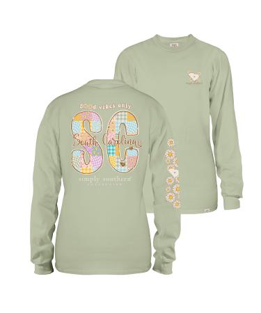 Simply Southern | South Carolina Good Vibes Only | Preppy and Stylish Women s Sage Relaxed-Fit Long Sleeve T-Shirt XXL Sage