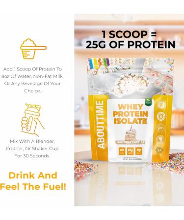 About Time Whey Protein Isolate Powder 25g Birthday Cake, Natural Ingredients, Non-GMO, Gluten-Free, Lactose-Free, Zero Sugar, Low Carb, 32 Servings - Buy Online on GoSupps.com