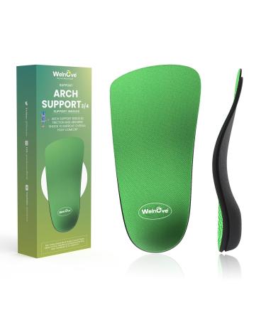 Arch Support Insoles for Women Men - Welnove 3/4 Length Orthotic Shoe Inserts for Plantar Fasciitis Flat Feet Over-Pronation Heel Pain Relief Heel Inserts for Women's 9-10.5 Men's 8-9.5 Green M:Women 9-10.5 / Men 8-9.5