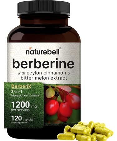 Naturebell Berberine HCL 1200mg | 120 Capsules, 3-in-1 Support, 97% Berberine Plus True Ceylon Cinnamon & Bitter Melon | Third Party Tested - Wild Harvest - High Bioavailable Berberine Supplement