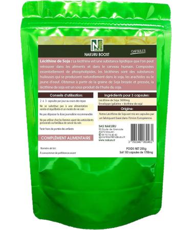 NAKURU | Soy Lecithin | Boost Range | Made in France | Green Gold! | (150 Capsules of 1700 mg/Net Weight: 255 g) - Buy Online on GoSupps.com
