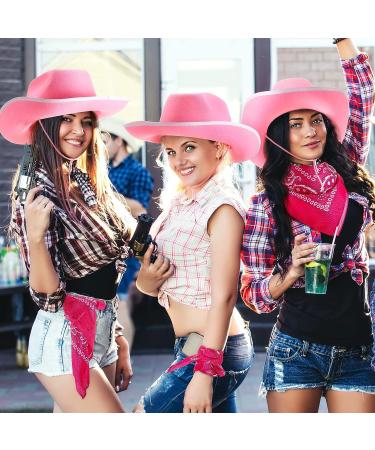12 Pink Cowboy Hats and Bandanas Set - Western Cowgirl Party Costume Accessories - Buy Online on GoSupps.com