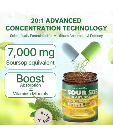 Soursop Capsules 24-in-1 Soursop Bitters & Herbal Soursop Supplement with Sea Moss Moringa Rhodiola Rosea Shilajit & Ashwagandha for Gut Support Energy Immune & Digestive Support Non-GMO Organic - Buy Online on GoSupps.com