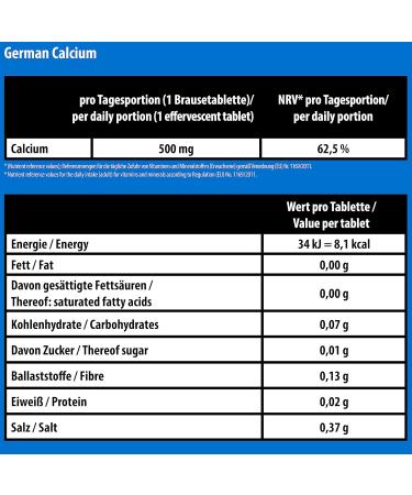 Calcium Effervescent Tablets - 500mg Lemon Flavor | T&D Pharma German Calcium (100 Pack) - Buy Online on GoSupps.com