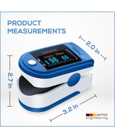 Beurer PO50 Fingertip Pulse Oximeter - Blood Oxygen & Heart Rate Monitor | Compact Lightweight Batteries & Strap Included | International Shipping - Buy Online on GoSupps.com