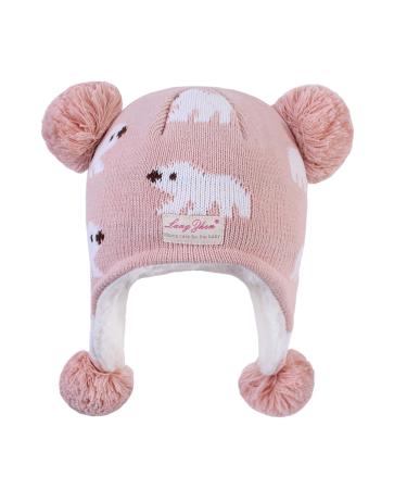 LANGZHEN Toddler Kids Infant Winter Hat Earflap Knit Warm Cap Fleece Lined Beanie for Baby Boys Girls 6-12 Months Polar Bear - Pink - Buy Online on GoSupps.com