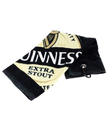 Guinness Label Cotton Black Golf Towel with Karabiner Clip