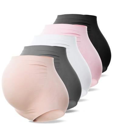 SUNNYBUY Women's Maternity High Waist Underwear Pregnancy Seamless Soft Hipster Panties Over Bump L Five Color-5pk