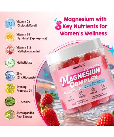 12-in-1 Magnesium Complex Gummies for Women 1000mg Liposomal Magnesium Glycinate Citrate Malate Oxide Supplement with D3 Methylated B6&12 Zinc for Relax Sleep Bone Muscle Health Vegan 60 Chews - Buy Online on GoSupps.com
