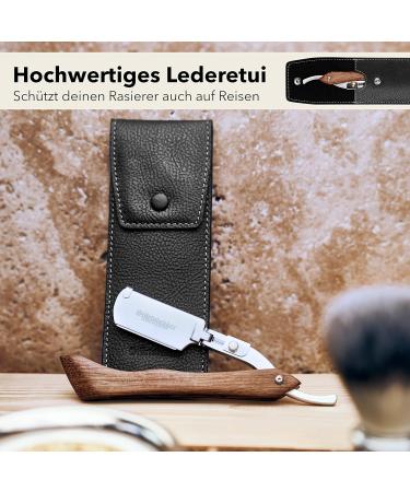 St rtebekker Razor with Wooden Handle & Leather Case | 10 Sharp Blades | Alum Pencil & Shaving Guide | Perfect Gift Set for Wet Shaving - Black - Buy Online on GoSupps.com