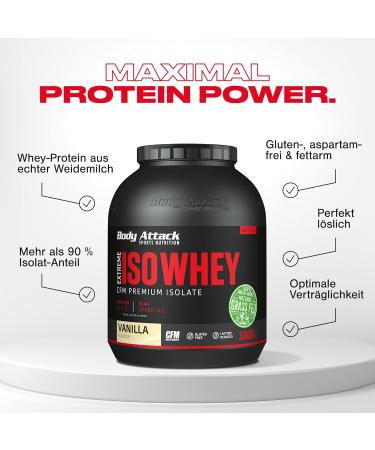 Body Attack Extreme ISO Whey Protein Isolate - Banana Flavor 2 x 1.8 kg Gluten-Free Low Fat 90.6% Protein from 100% Irish Pasture Milk - Buy Online on GoSupps.com