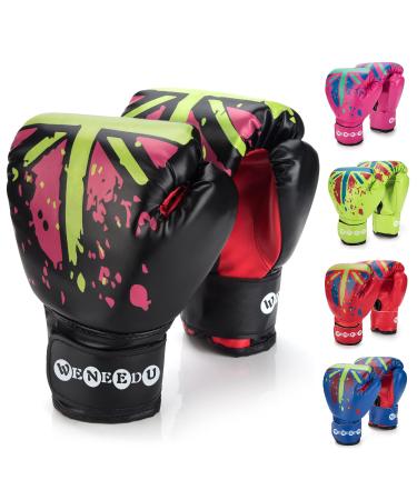 WeNeedU Kids Boxing Gloves for Boys and Girls,Boxing Gloves for Kids Age 3-15 Years,Junior Youth Toddlers Boxing Training Gloves for Punching Bag,MMA,Kickboxing,Muay Thai,Sparring Black001