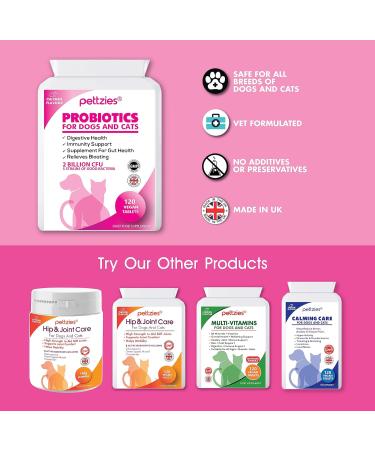 PETTZIES Probiotics For Dogs and Cats - 120 Tablets - Diarrhoea Bad Breath Itchy Skin and Yeast Infection Treatment - Digestive Enzymes for Sensitive Digestion - Canine Prebiotic Dietary Supplements. Pre & Probiotics for Dogs & Cats 120 Tablets - Buy Online on GoSupps.com