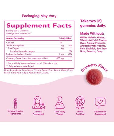 Pink Stork Total Cranberry Gummies - UTI Relief, Immune and Digestive Support - 60 Fruit Juice Gummies - Buy Online on GoSupps.com