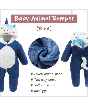 COOKY.D Unisex Winter Animal Hooded Baby Romper - Blue (12-18 Months) - Buy Online on GoSupps.com