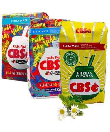 CBS Yerba Mat Guaran 2x0.5 kg + CBS Yerba Mat Herbes de Cuyan 0.5 kgTh mat d'Argentine Boisson revigorante et nergisante Guarana + Herbes de Cuyan