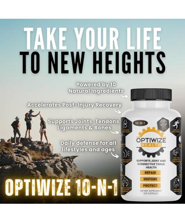 OptiWize 10-N-1 Joint Support Hydrolyzed Collagen MSM Hyaluronic Acid Glucosamine Chondroitin & More- Targets Joint Discomfort Improves Mobility & Flexibility 320 Caps for Men & Women Made in USA - Buy Online on GoSupps.com