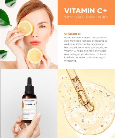 Vitamin C Serum for Face with Hyaluronic Acid & Vitamin E Moisturiser Brightening Serum Dark Spot Remover Anti Aging Skincare for All Skin Types Women & Men 30ml - Buy Online on GoSupps.com