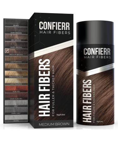 CONFIERR Hair Fibers for Men & Women (15 Grams  Medium Brown) - Fill In Fine or Thinning Hair  Instantly Thicker  Fuller Looking Hair 15 Gram Medium Brown