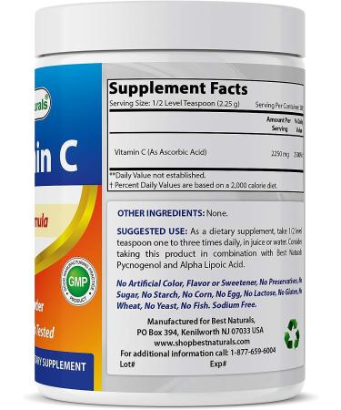 Best Naturals 100% Pure Vitamin C Powder 1 lb (454g) | Ascorbic Acid Supplement - Buy Online on GoSupps.com