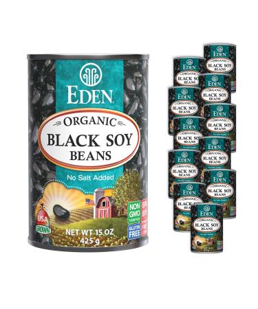 Eden Organic Black Soybeans, 15 oz Can (12-Pack), Complete Protein, No Salt, Non-GMO, Gluten Free, Vegan, Kosher, U.S. Grown, Heat and Serve, Macrobiotic, Soy Beans