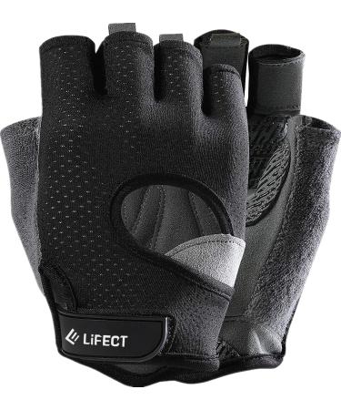 LIFECT Freedom Workout Gloves, Knuckle Weight Lifting Shorty Fingerless Gloves with Curved Open Back, for Powerlifting, Gym, Women and Men Black Medium