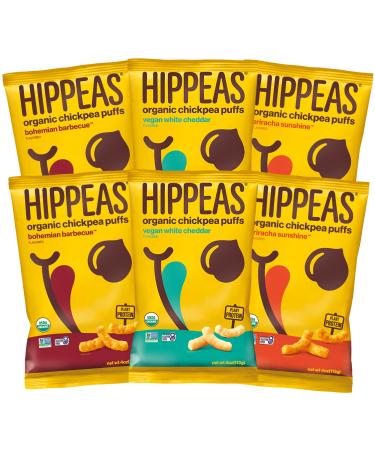 HIPPEAS Organic Chickpea Puffs + Variety Pack | Vegan, Gluten-Free, Crunchy, Protein Snacks, 4 Ounce (Pack of 6) Puffs Variety Pack
