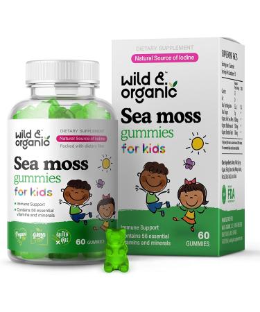 Wild  Organic Sea Moss Gummies for Kids - Vitamins  Iodine Rich Sea Moss Gummy for Immune Support - Digestive  Thyroid Health Supplements w Raw Irish Moss Bladderwrack  Chicory Root - 60 Pcs
