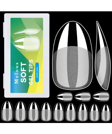 Short Oval Soft Gel Nail Tips Melous 600PCS Pre Buff Full Cover Half Matte Gel x Nail Tips Clear False Fake Nails