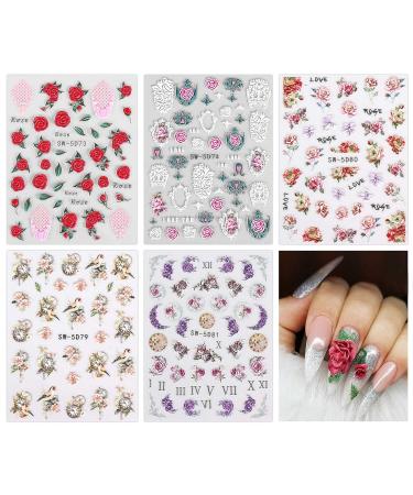 JMEOWIO 3D Spring Flower Nail Art Stickers - 5 Sheets - Buy Online on GoSupps.com
