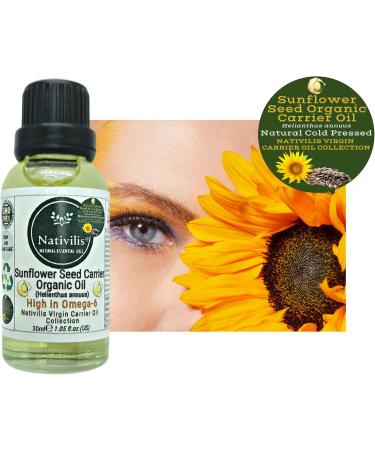 Nativilis Organic Sunflower Seed Carrier Oil (Helianthus annuus) Omega 6 Hair Face & Skin - Natural Cold Pressed - Non-comedogenic - Promotes Moisture Retention in Skin and Hair Acne-Prone Copaiba - Buy Online on GoSupps.com