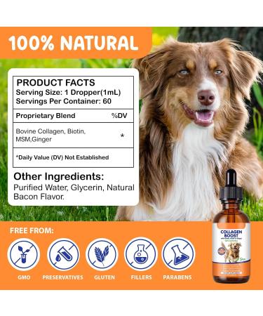 Premium Grass-Fed Liquid Collagen for Dogs - Skin and Coat Support Supplement with Biotin Vitamin C and Hyaluronic Acid - Buy Online on GoSupps.com