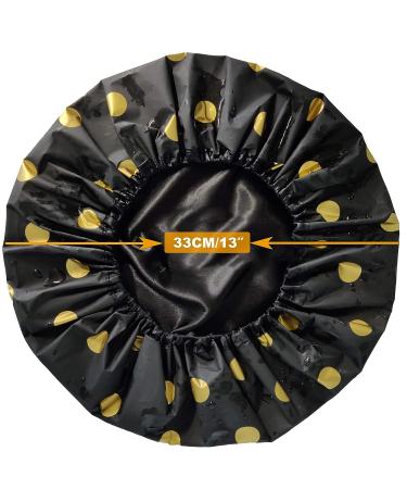 Double Layer Satin Lined Shower Cap | Waterproof | Extra Large | Golden Dot Design - Buy Online on GoSupps.com